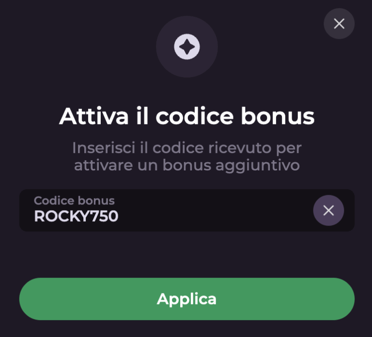 Attiva il codice bonus RockySpin Casino